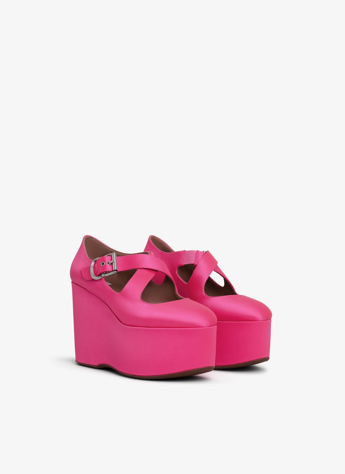 CRISS CROSS WEDGES IN SATIN ALAÏA PINK FUCHSIA CRISS CROSS WEDGES IN SATIN